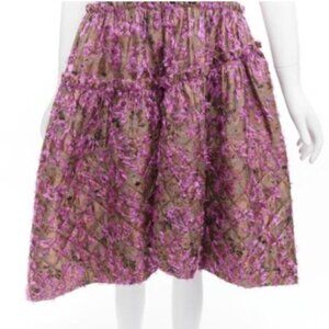 ANAIS JOURDEN Pink Brown Floral Quilted Jacquard Skirt w Belt Size FR 40 US 8
